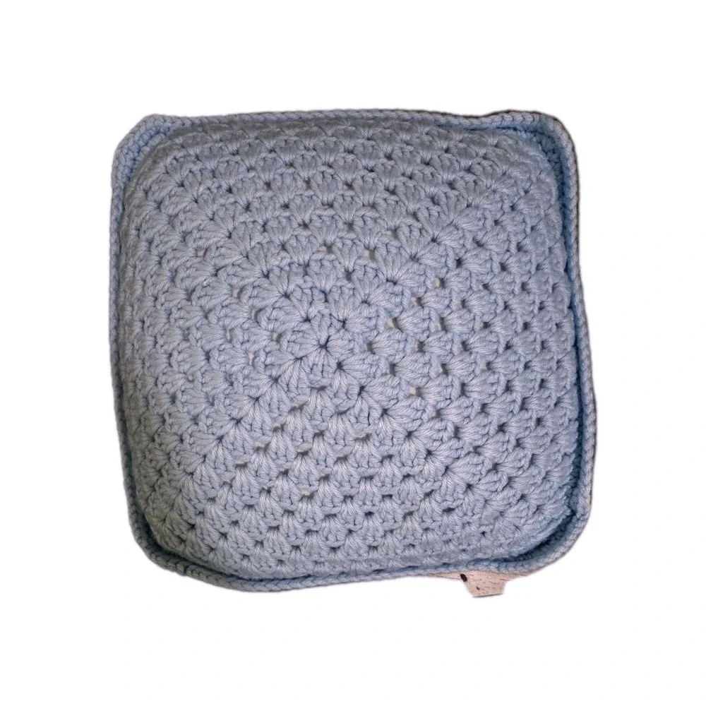 Small Crocheted Handmade Throw Pillow Light Blue 12x13 Inch‎